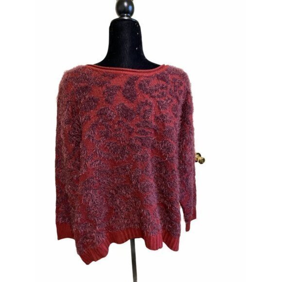 14th & Union Burgundy Fuzzy Knit Pullover Sweater L Petite Long Sleeves - Picture 3 of 5